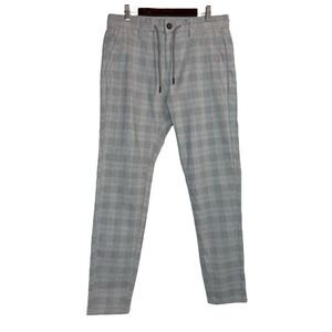 Projek Raw Plaid Bungee Pant Mens 31x30 Gray Drawstring Taper Leg Casual Trouser